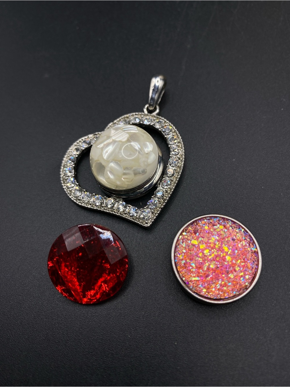 Snap Jewelry Heart Rhinestone Pendant With 3 Snaps